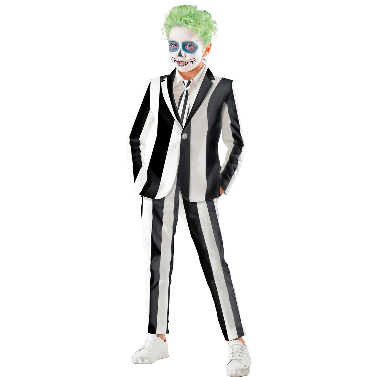 Op deze afbeelding zie je een Kostuums, van het merk Guirca. Zwart Wit Gestreepte Juicy Gangster Jongen Kostuum