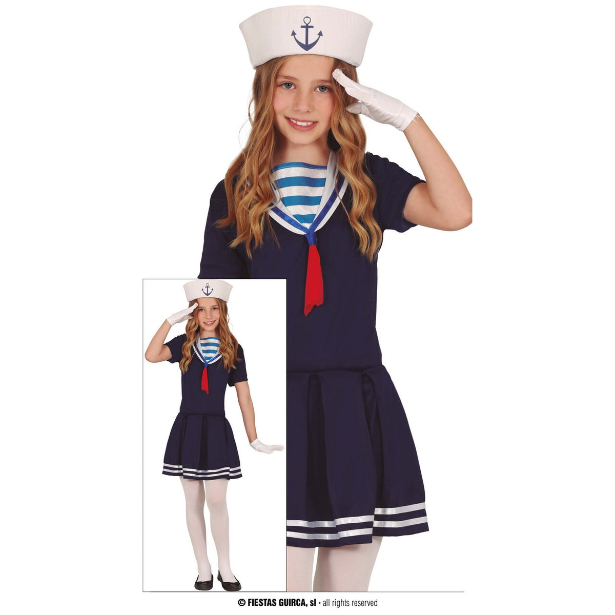 Op deze afbeelding zie je een Kostuums, van het merk Guirca. Schip Ahoy Matroos Meisje Kostuum