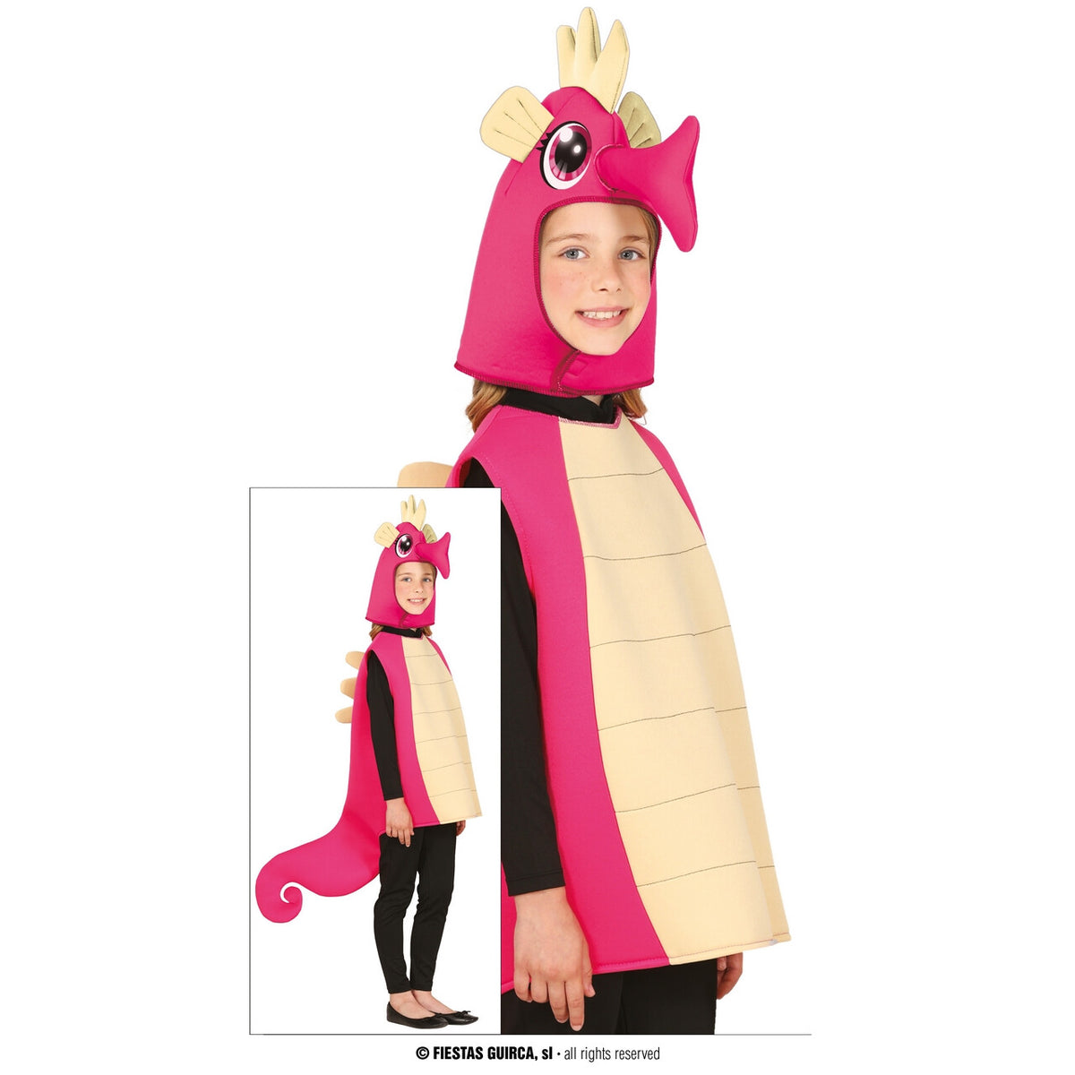 Op deze afbeelding zie je een Kostuums, van het merk Guirca. Zeepaardje Pinkhorse Kind Kostuum