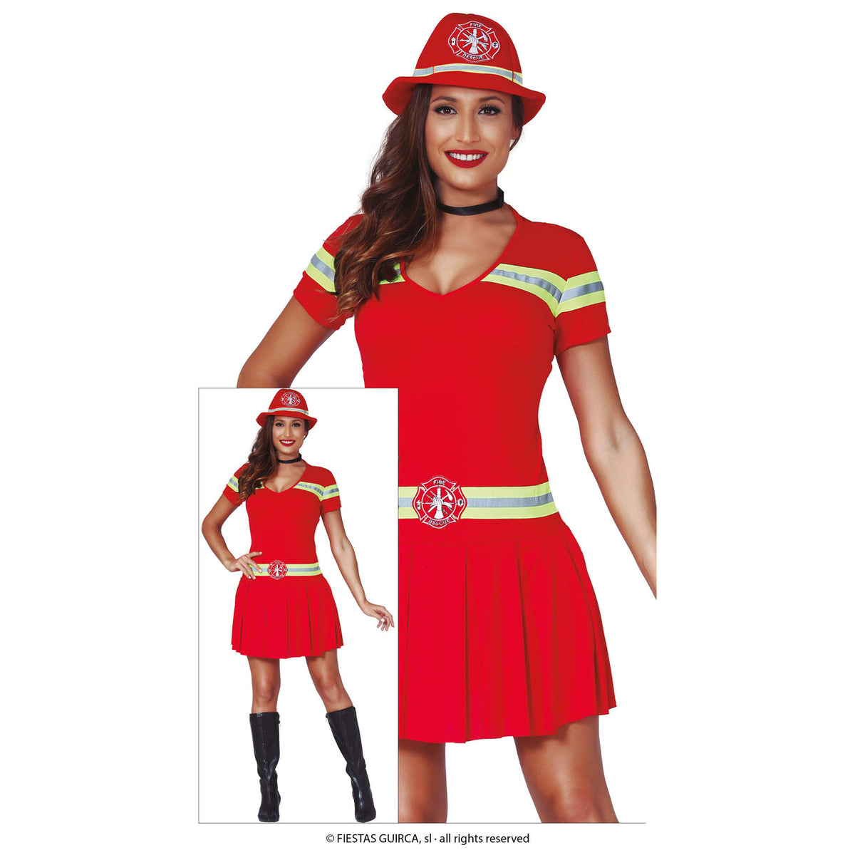 Op deze afbeelding zie je een Kostuums, van het merk Guirca. Brandweervrouw In Vuur En Vlam Kostuum