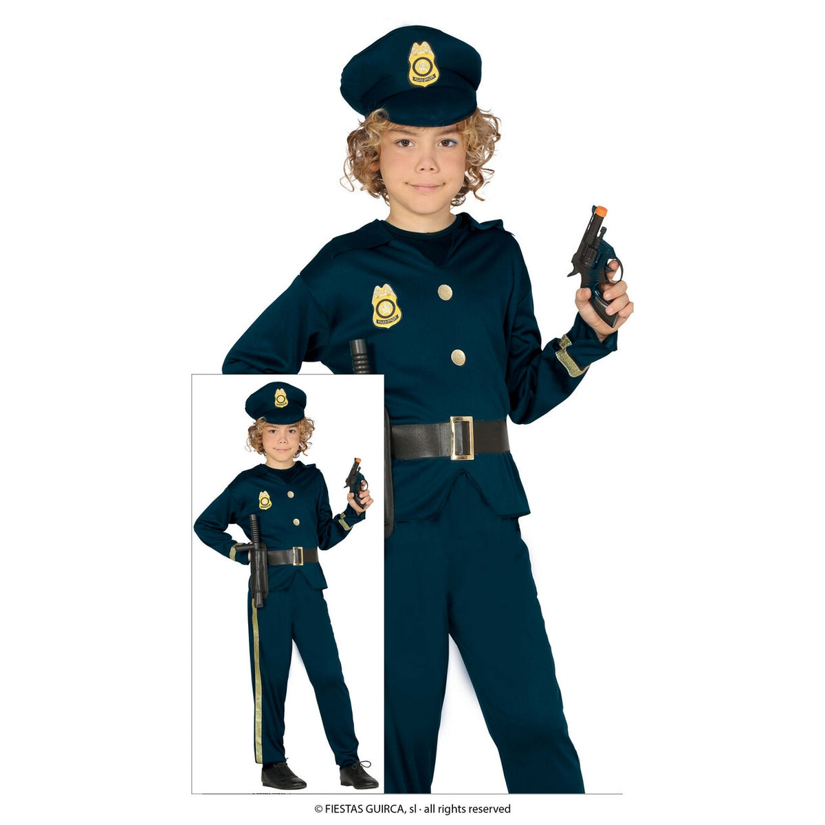 Op deze afbeelding zie je een Kostuums, van het merk Guirca. Politie Will Schietgraag Jongen Kostuum