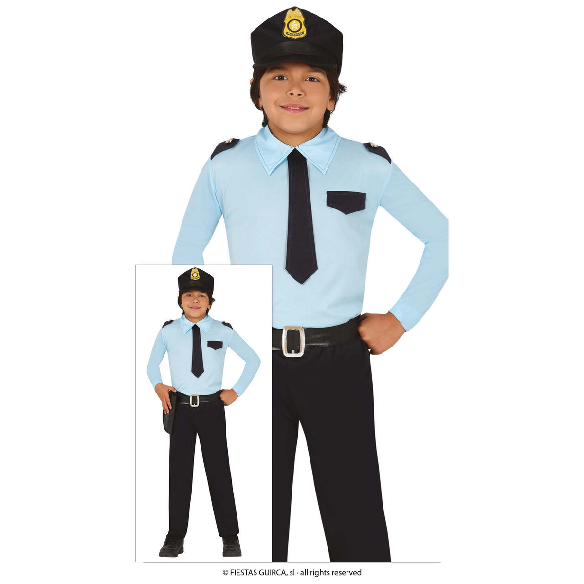 Op deze afbeelding zie je een Kostuums, van het merk Guirca. Korpschef Politie Kind Kostuum