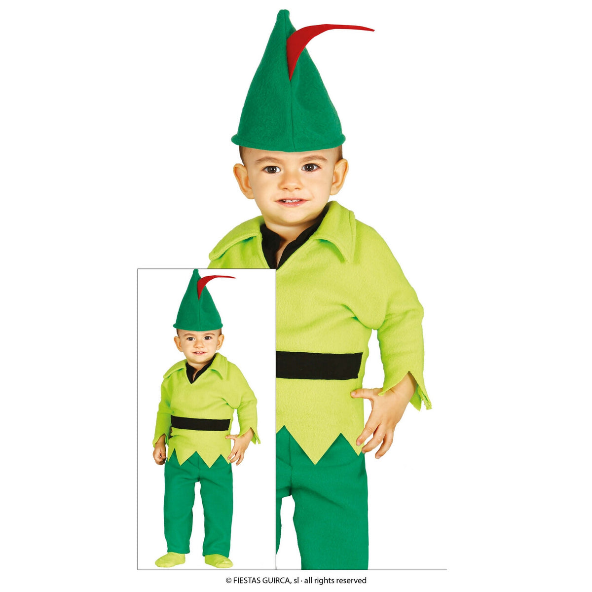 Op deze afbeelding zie je een Kostuums, van het merk Guirca. Mini Robin Hood Kind Kostuum