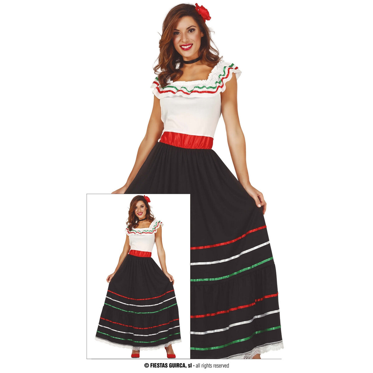 Op deze afbeelding zie je een Kostuums, van het merk Guirca. Mexicaanse Senorita Juanita Vrouw Kostuum