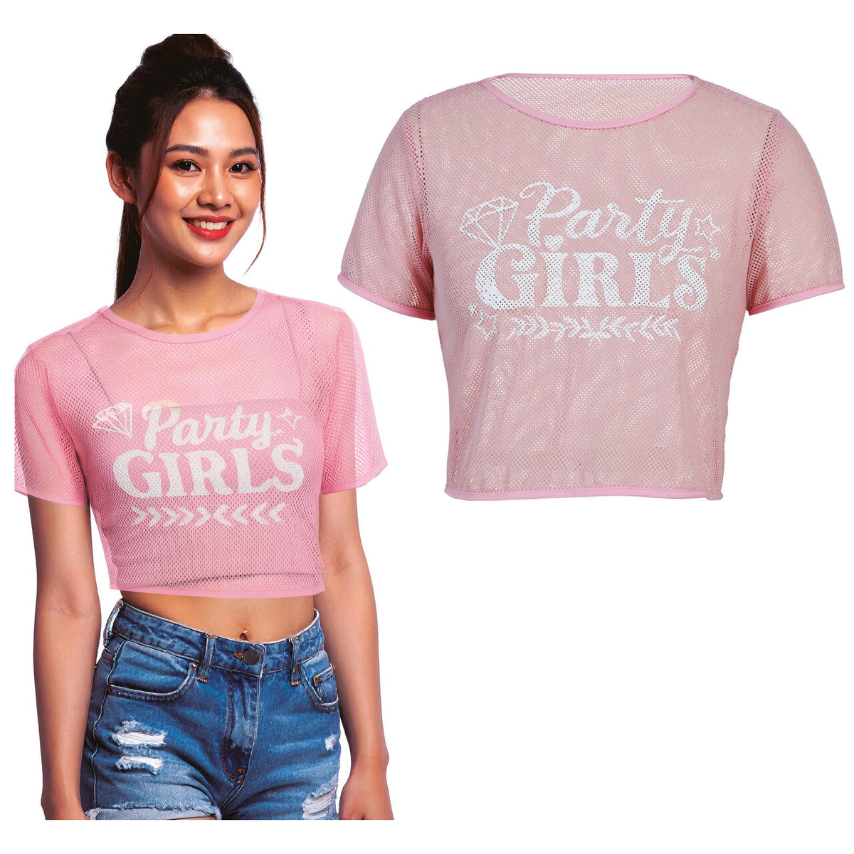 Op deze afbeelding zie je een Kostuums, van het merk Guirca. Party Girls Squad Mesh Top Vrouw