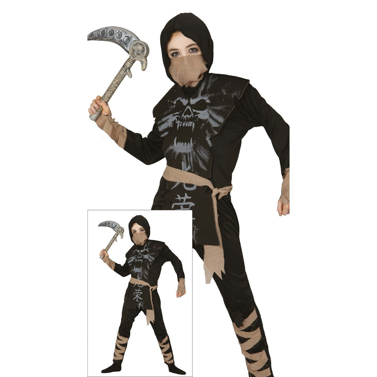 Op deze afbeelding zie je een Kostuums, van het merk Guirca. Evil Ghost Ninja Kind Kostuum