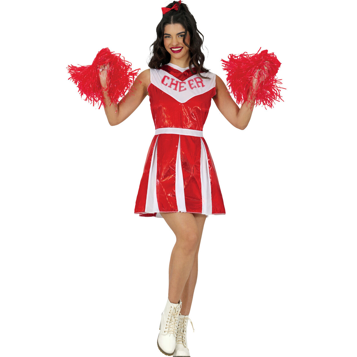Op deze afbeelding zie je een Kostuums, van het merk Guirca. Cheer For The Red Team Cheerleader Vrouw Kostuum