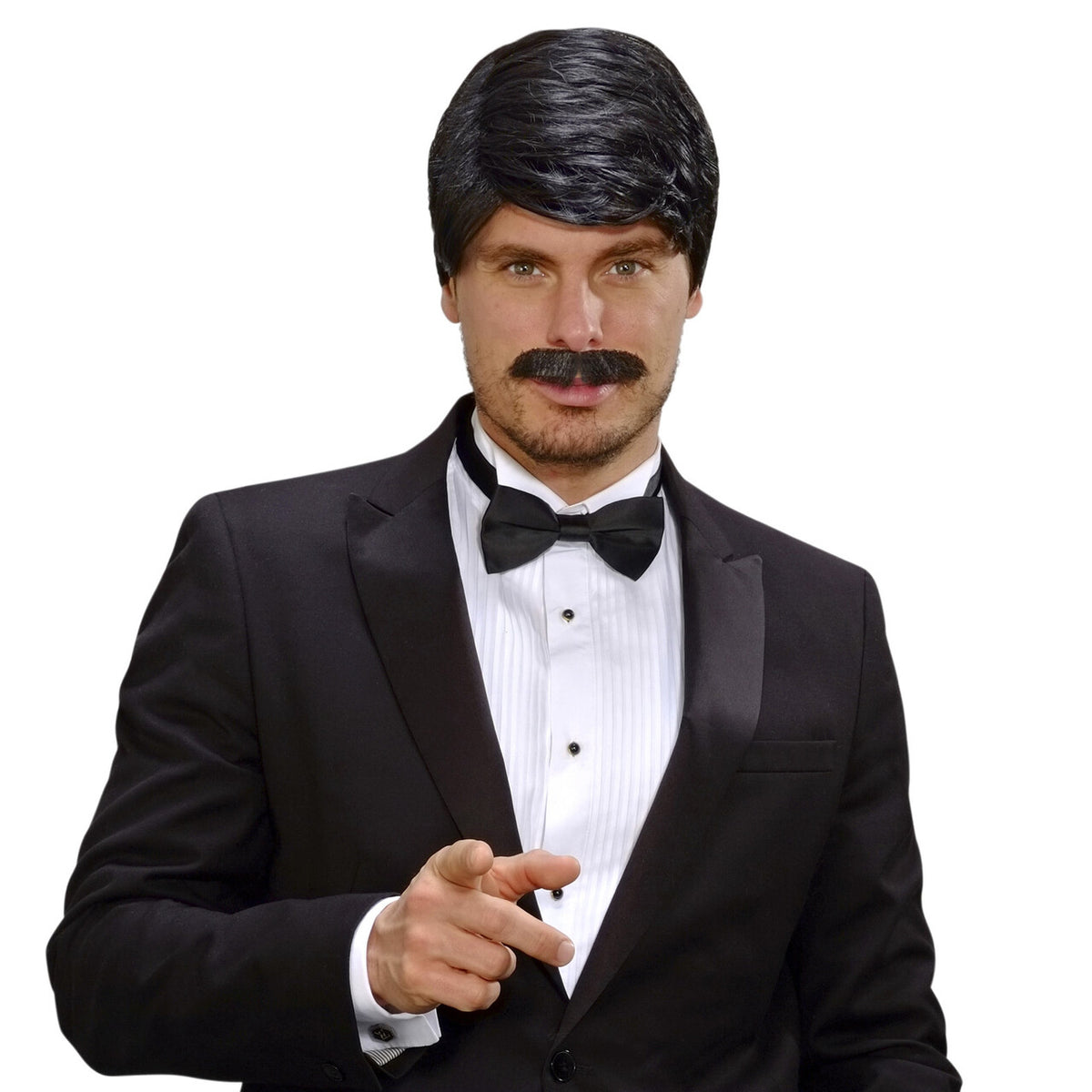 Op deze afbeelding zie je een Accessoires, van het merk Widmann. Pruik Playboy Met Snor Zwart