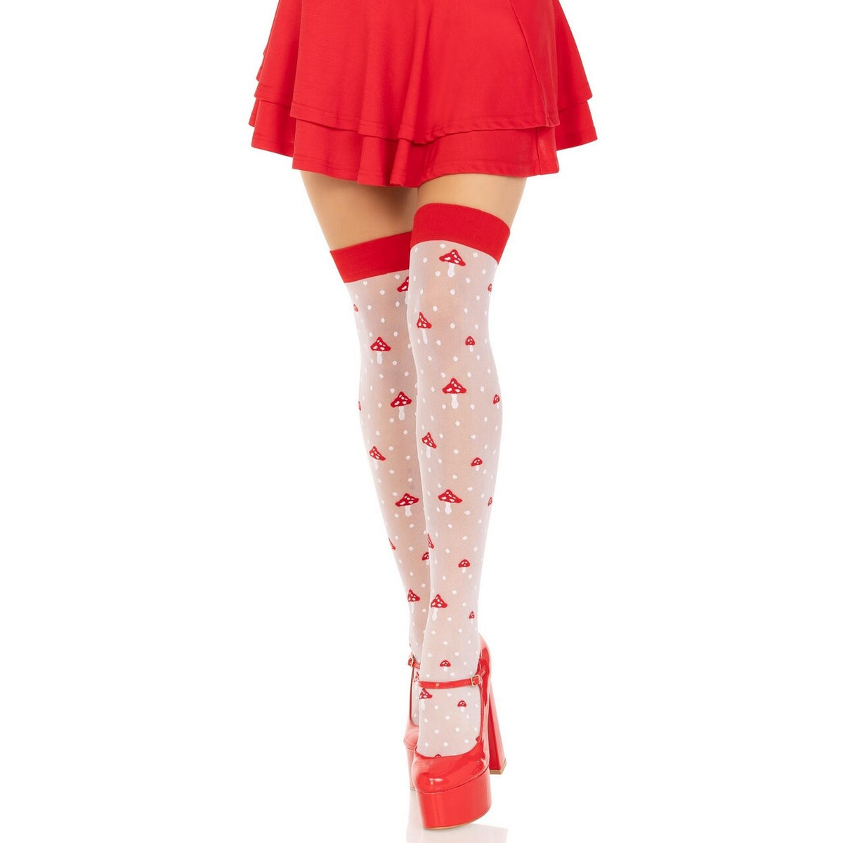 Op deze afbeelding zie je een Accessoires, van het merk Leg Avenue. Paddenstoelen Stay Ups Sokken Roodkapje