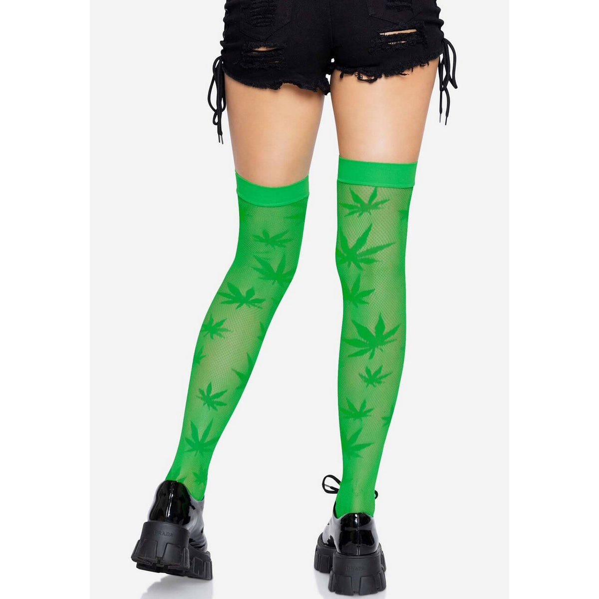 Op deze afbeelding zie je een Accessoires, van het merk Leg Avenue. Weed Leaves Stay Ups Kousen Groen