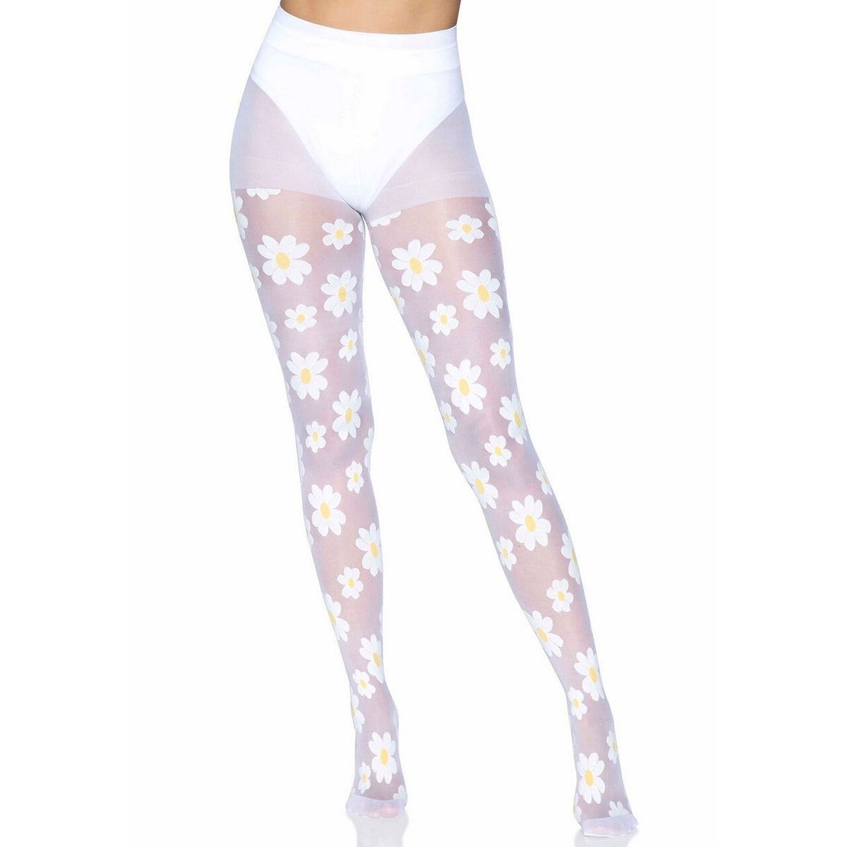 Op deze afbeelding zie je een Accessoires, van het merk Leg Avenue. Madeliefjes Bloemen Panty Wit