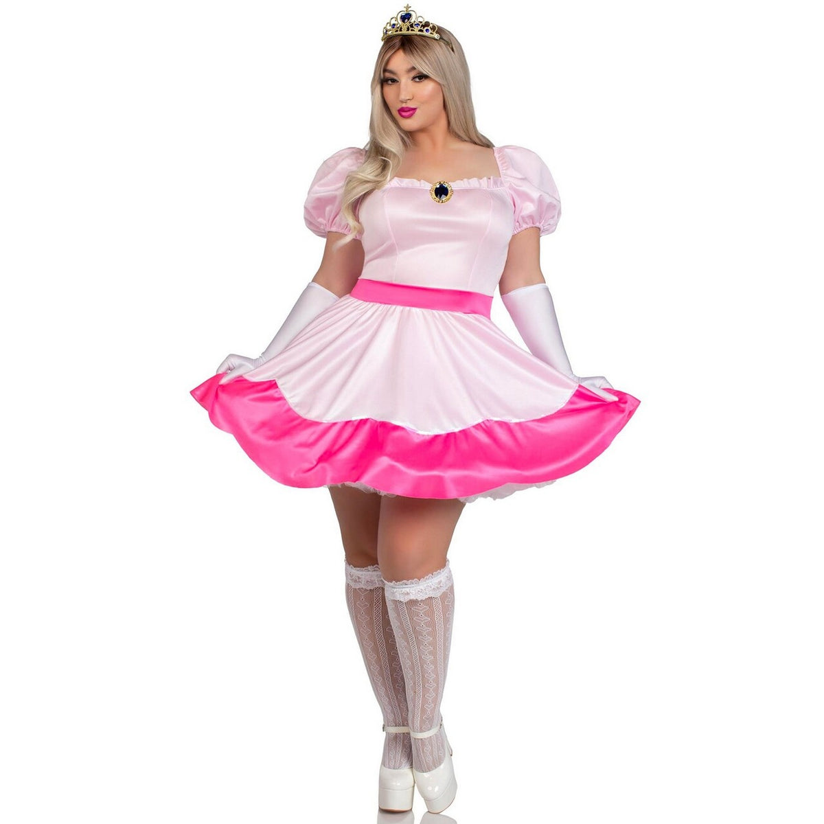 Op deze afbeelding zie je een Kostuums, van het merk Leg Avenue. Pretty Pink Princess Peach Plus Size Vrouw Kostuum