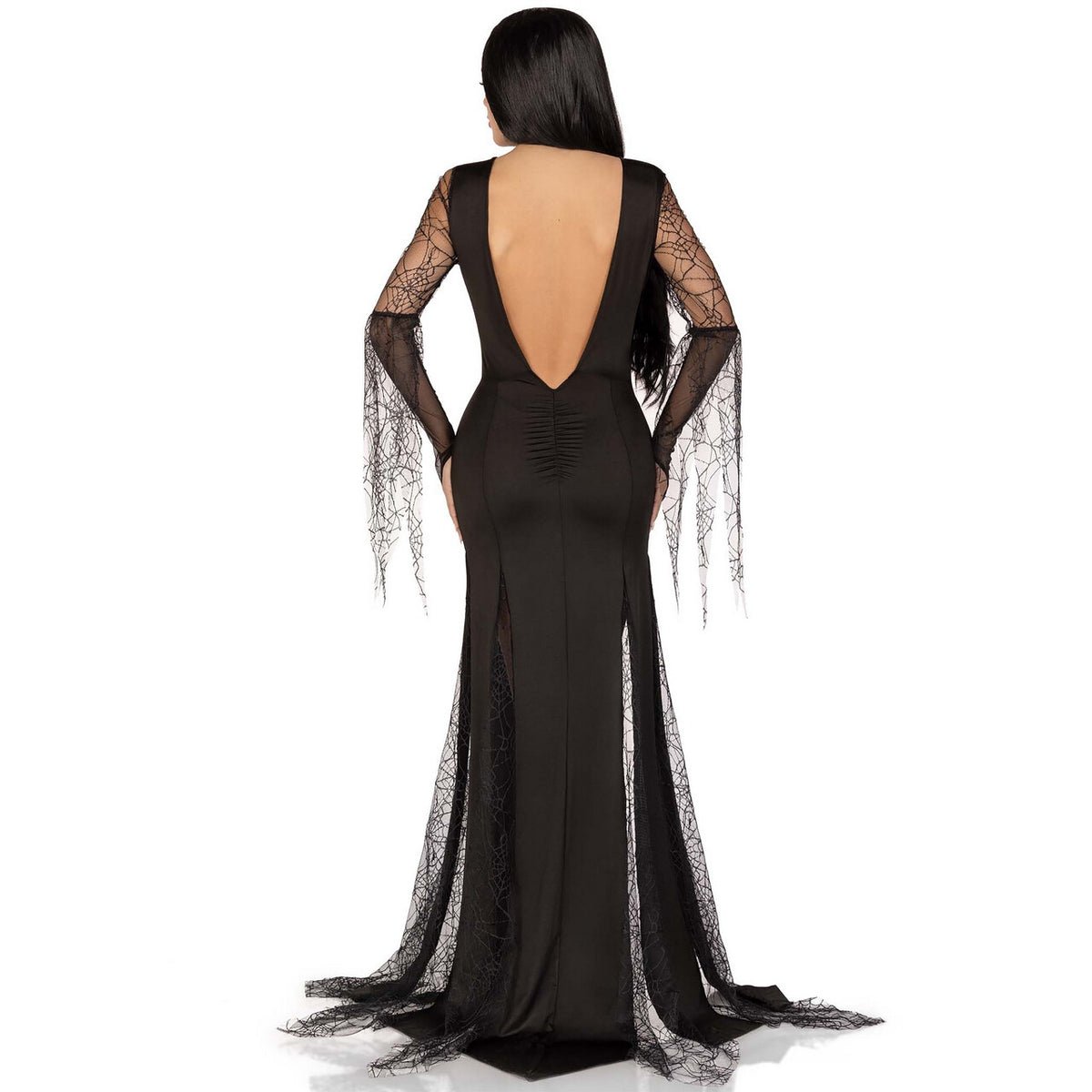 Op deze afbeelding zie je een Kostuums, van het merk Leg Avenue. Morticia Adams Sexy Spiderlady Vrouw Kostuum