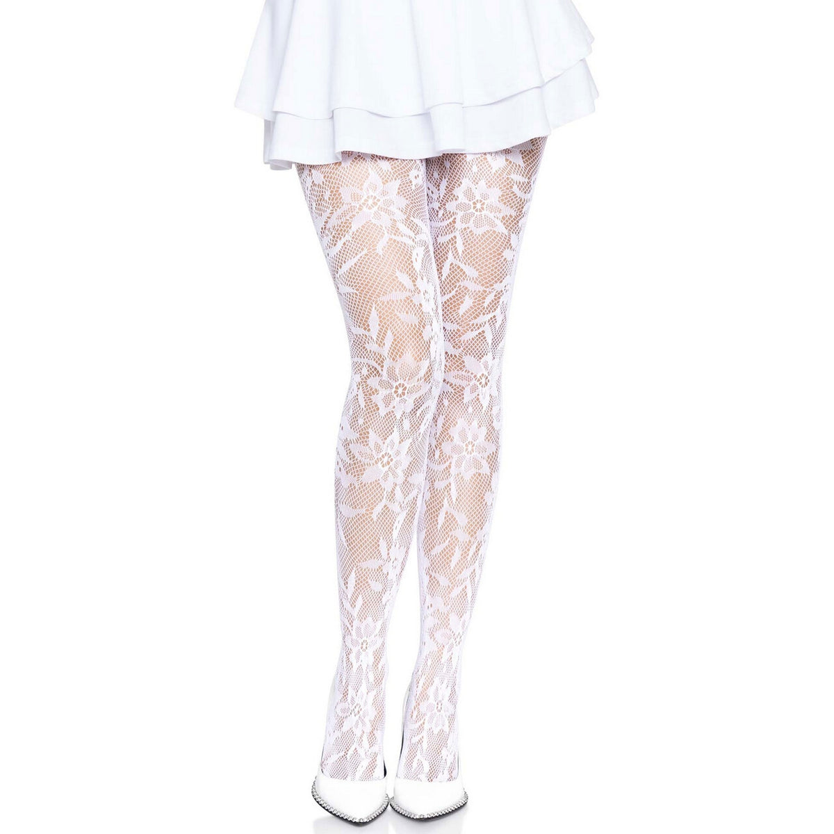 Op deze afbeelding zie je een Accessoires, van het merk Leg Avenue. White Flower Panty Visnet