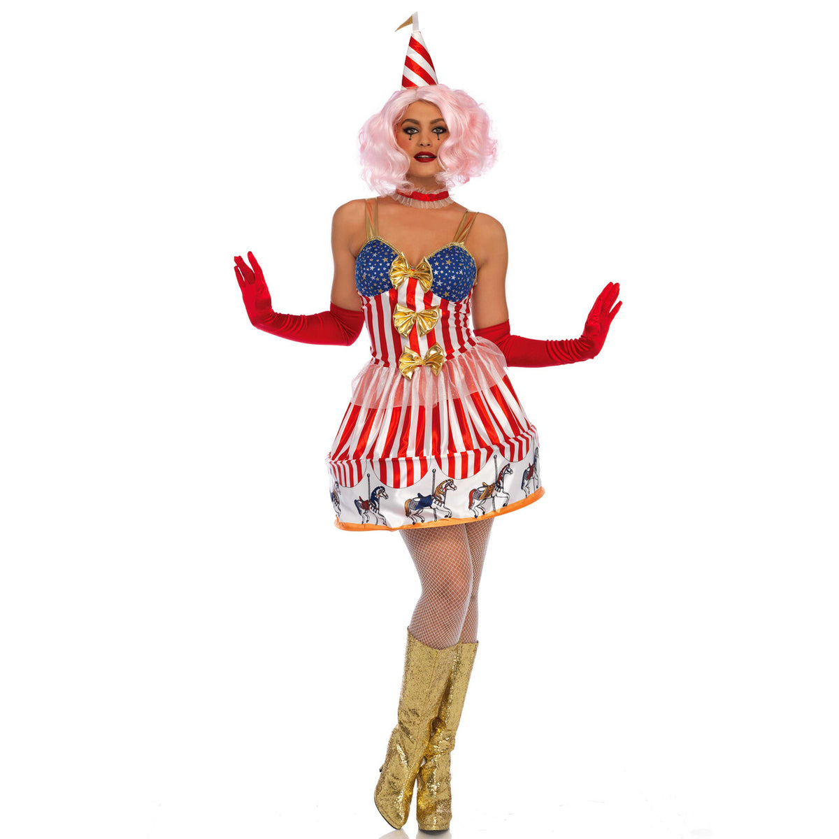 Op deze afbeelding zie je een Kostuums, van het merk Leg Avenue. Draaimolen Kermis Clown Vrouw Kostuum