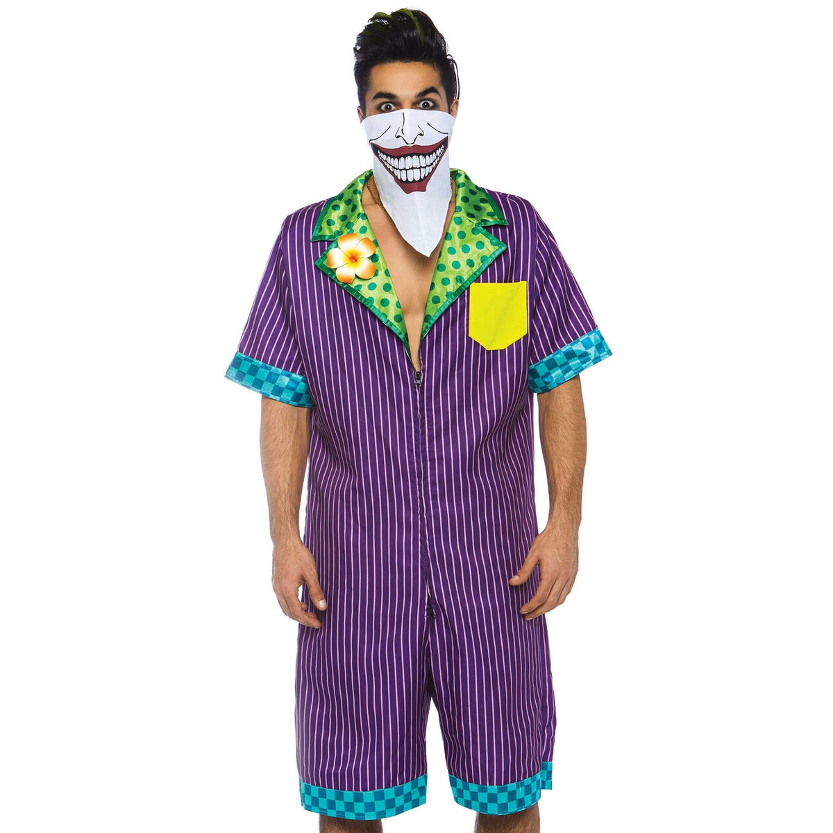 Op deze afbeelding zie je een Kostuums, van het merk Leg Avenue. Batman Joker Pyjama Pak