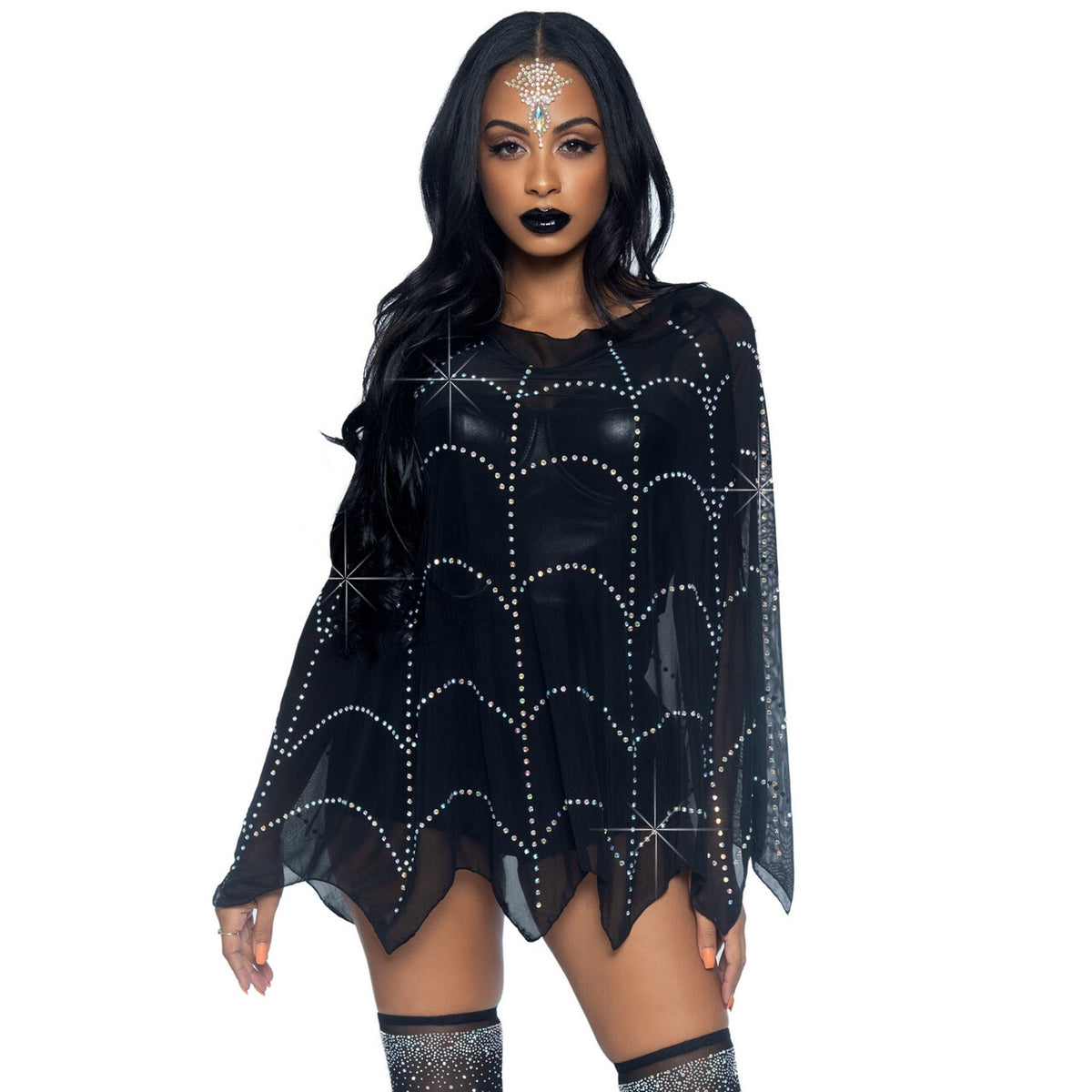 Op deze afbeelding zie je een Kostuums, van het merk Leg Avenue. Luxe Spinnenweb Poncho Met Strass Vrouw Kostuum