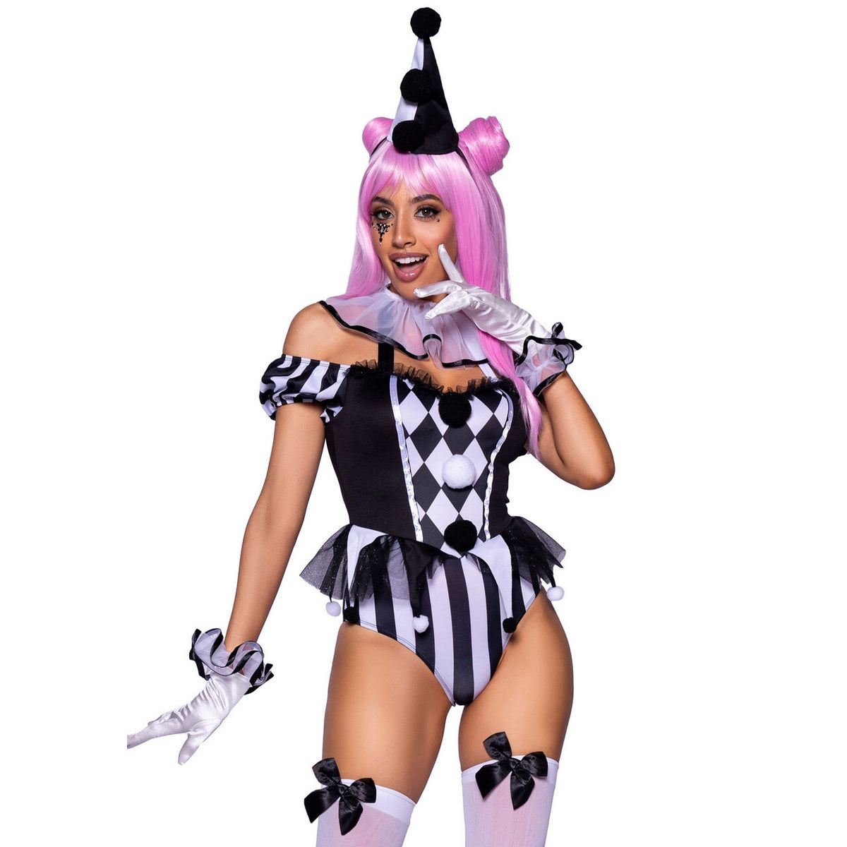Op deze afbeelding zie je een Kostuums, van het merk Leg Avenue. Ooh La La Mime Clown Vrouw Kostuum