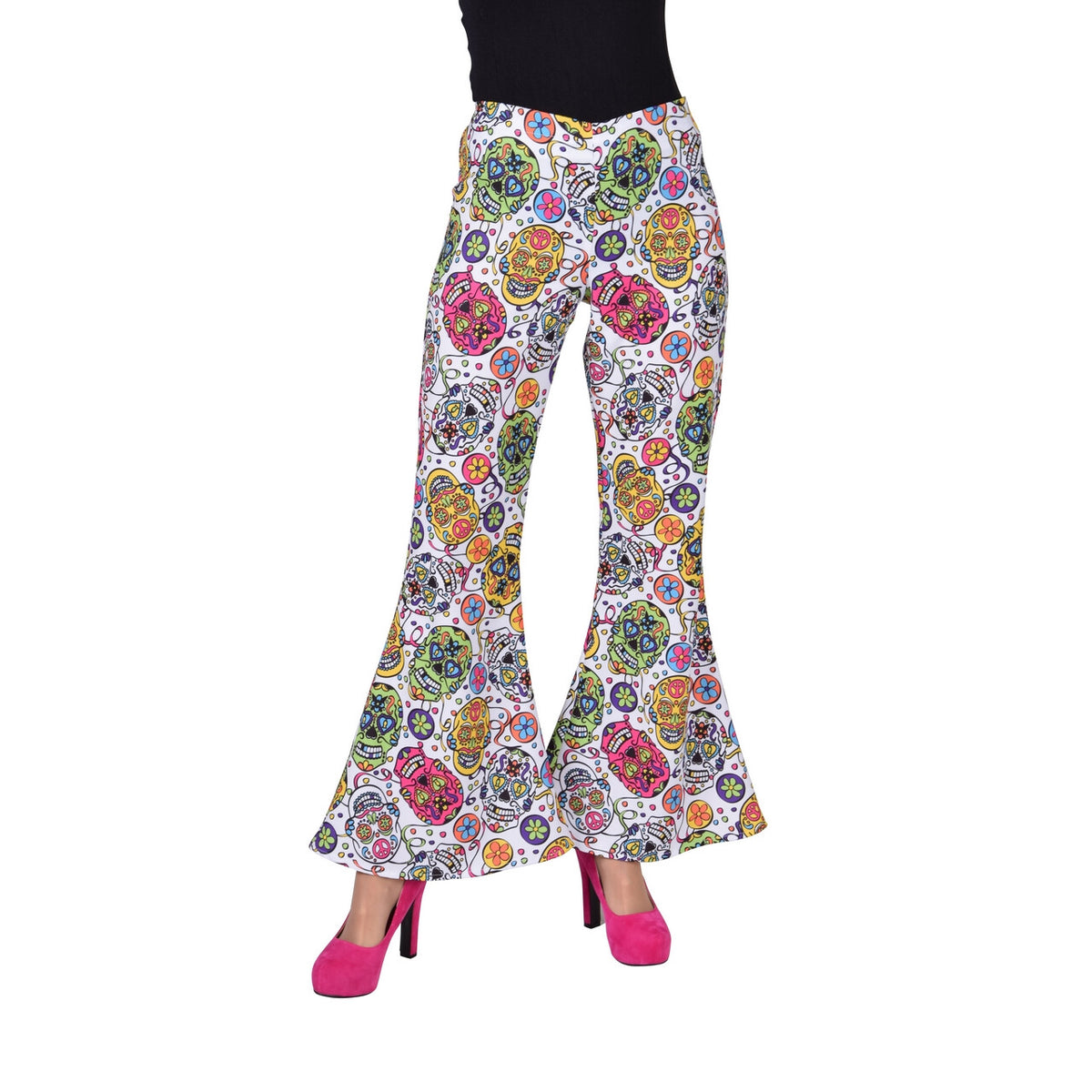 Op deze afbeelding zie je een Kostuums, van het merk Magic By Freddy's. Day Of The Dead Hippie Doodshoofden Broek Vrouw