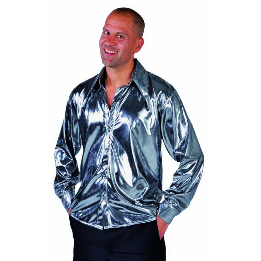 Op deze afbeelding zie je een Kostuums, van het merk Magic By Freddy's. Zilveren Glitter Folie Blouse Man