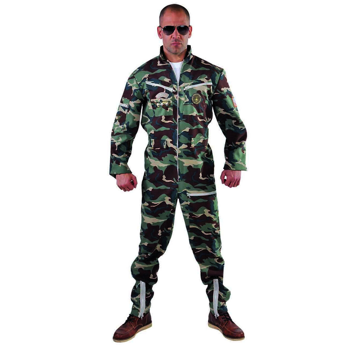 Op deze afbeelding zie je een Kostuums, van het merk Magic By Freddy's. Onversaagde Jet Piloot Camouflage Man Kostuum