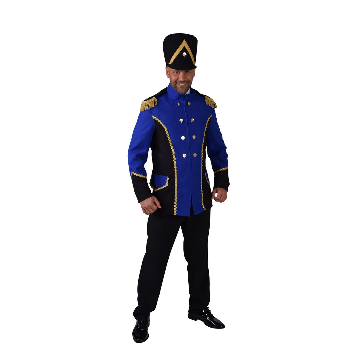 Op deze afbeelding zie je een Kostuums, van het merk Magic By Freddy's. Jas Drumband Harmonie Blauw Man Kostuum