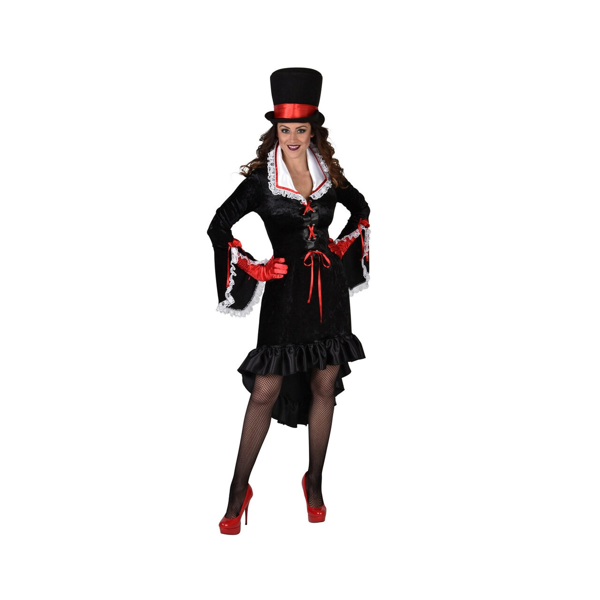 Op deze afbeelding zie je een Kostuums, van het merk Magic By Freddy's. Chique Zwarte Weduwe Vrouw Kostuum