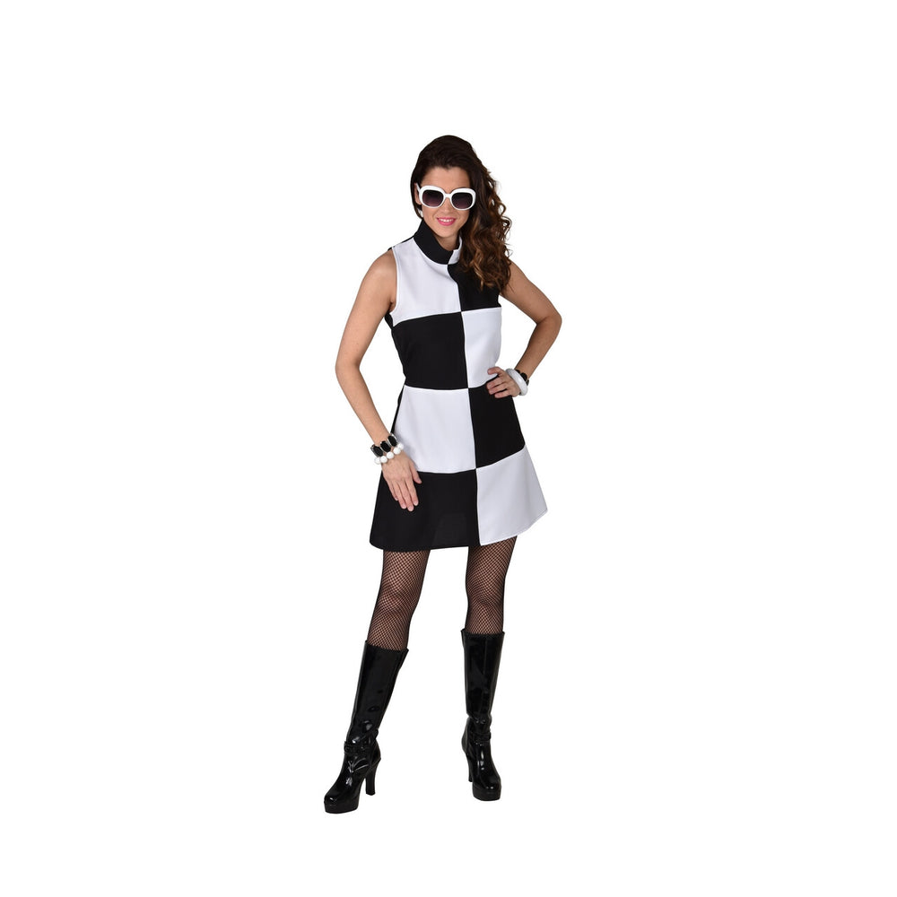 Op deze afbeelding zie je een Kostuums, van het merk Magic By Freddy's. Jaren 60 Finish Vlag Mod Girl Vrouw Kostuum