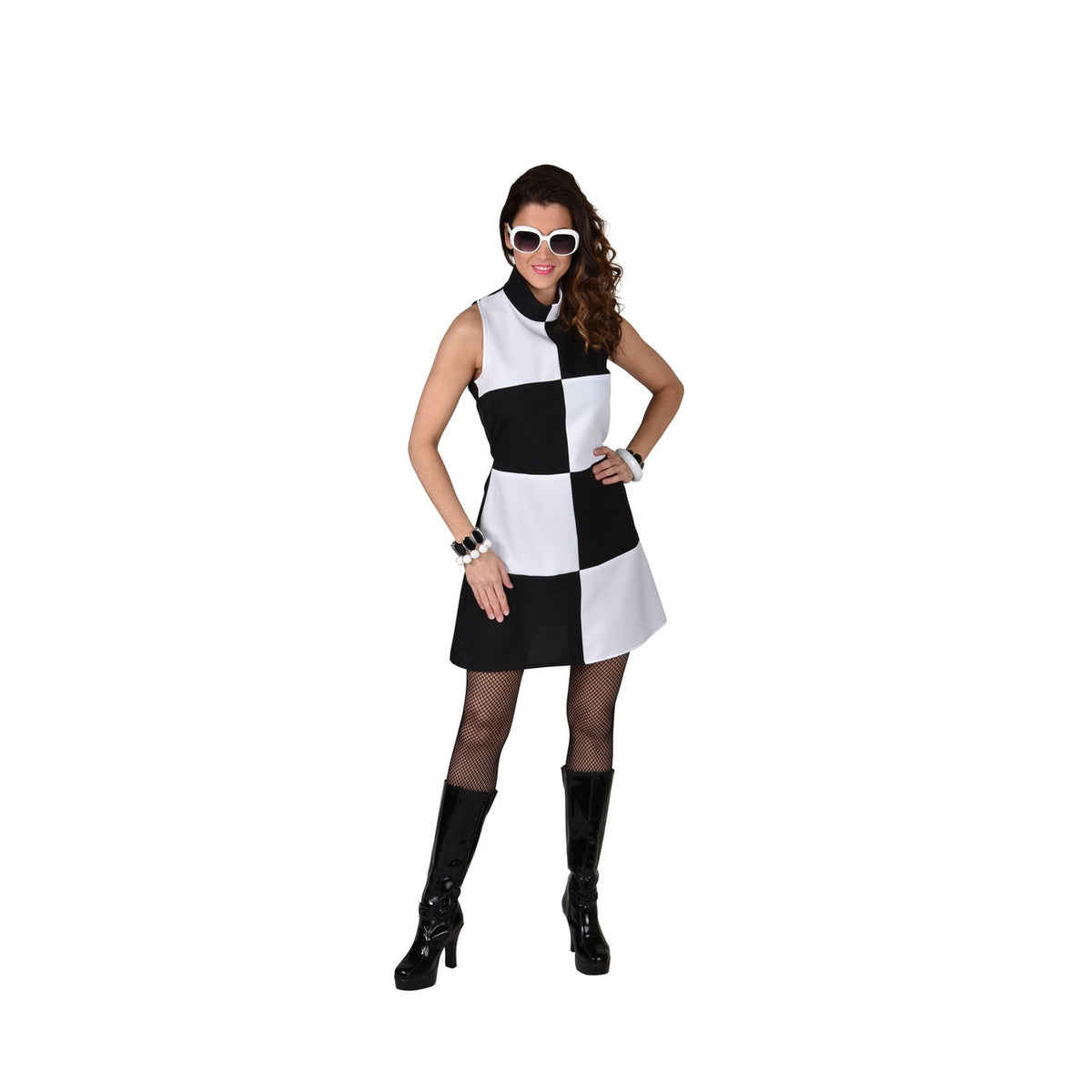 Op deze afbeelding zie je een Kostuums, van het merk Magic By Freddy's. Jaren 60 Finish Vlag Mod Girl Vrouw Kostuum