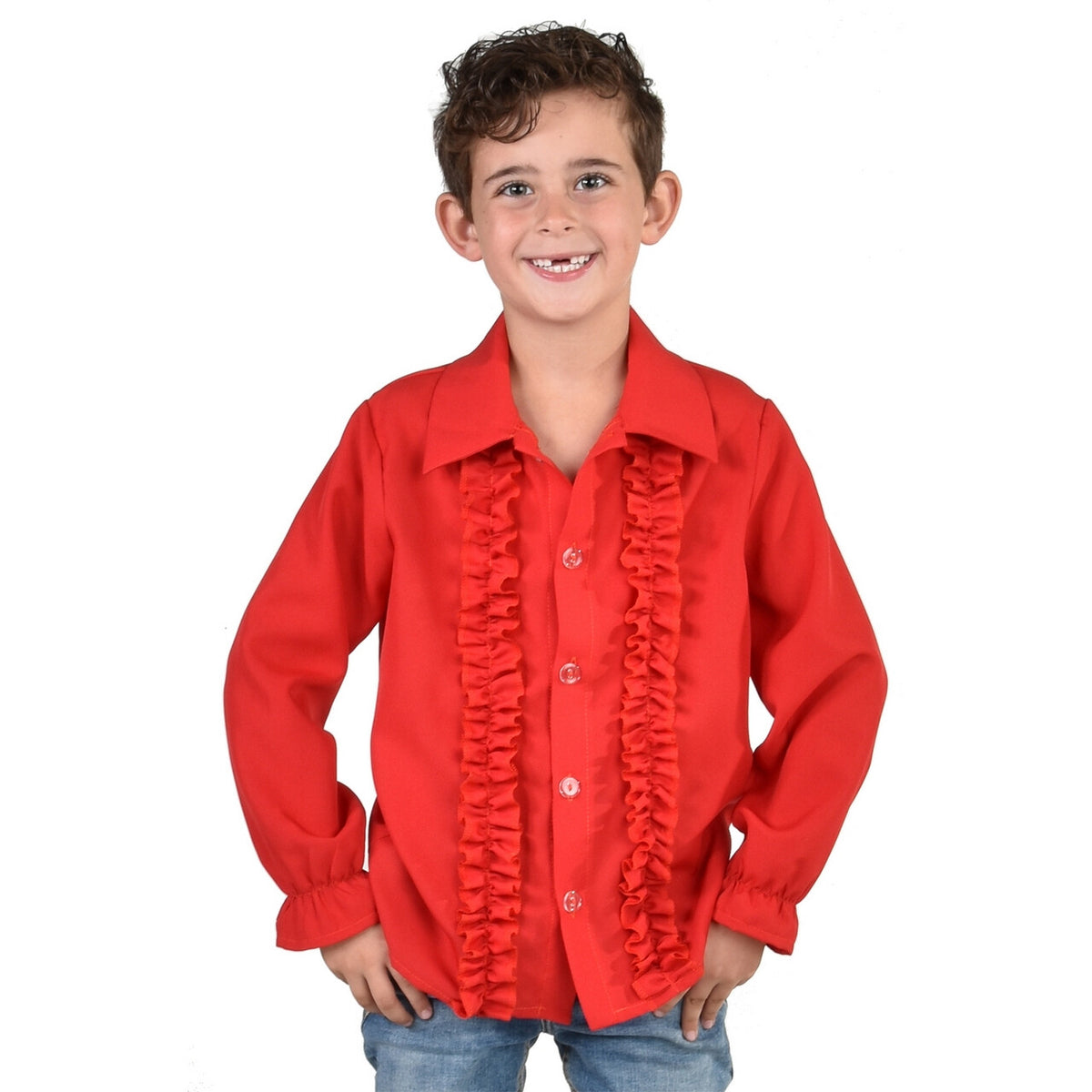 Op deze afbeelding zie je een Kostuums, van het merk Magic By Freddy's. Disco Duivel Ruches Blouse Rood Jongen