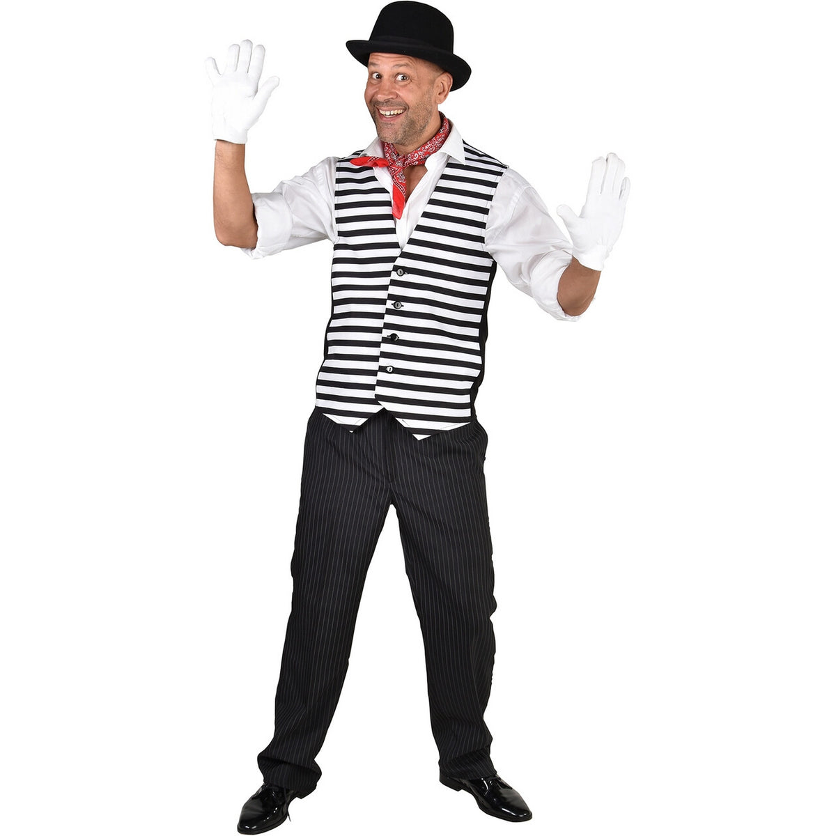 Op deze afbeelding zie je een Kostuums, van het merk Magic By Freddy's. Zwart Wit Gestreepte Gilet Man