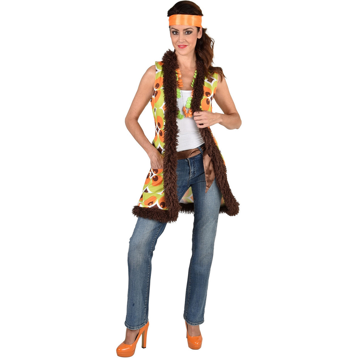 Op deze afbeelding zie je een Kostuums, van het merk Magic By Freddy's. Hippie Groene Bloemen Vest Joanne Vrouw