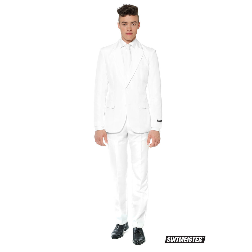 Op deze afbeelding zie je een Kostuums, van het merk Suitmeister. Helemaal Wit Solid White Man Kostuum