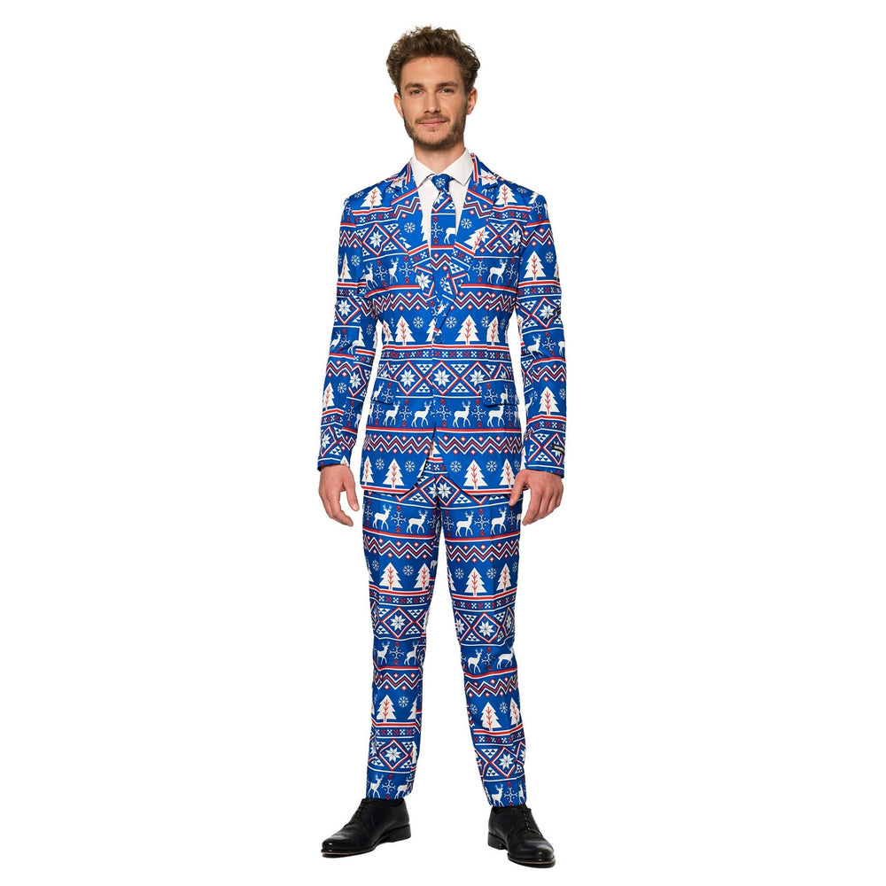 Op deze afbeelding zie je een Kostuums, van het merk Suitmeister. Christmas Blue Nordic Rendier Kerst Man Kostuum
