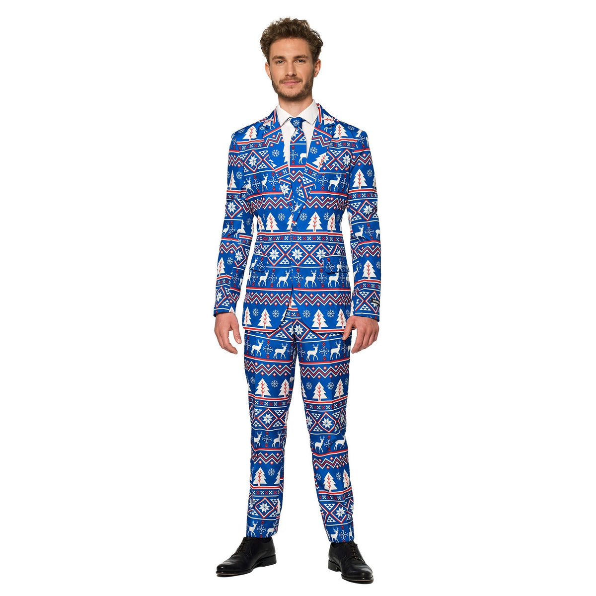 Op deze afbeelding zie je een Kostuums, van het merk Suitmeister. Christmas Blue Nordic Rendier Kerst Man Kostuum