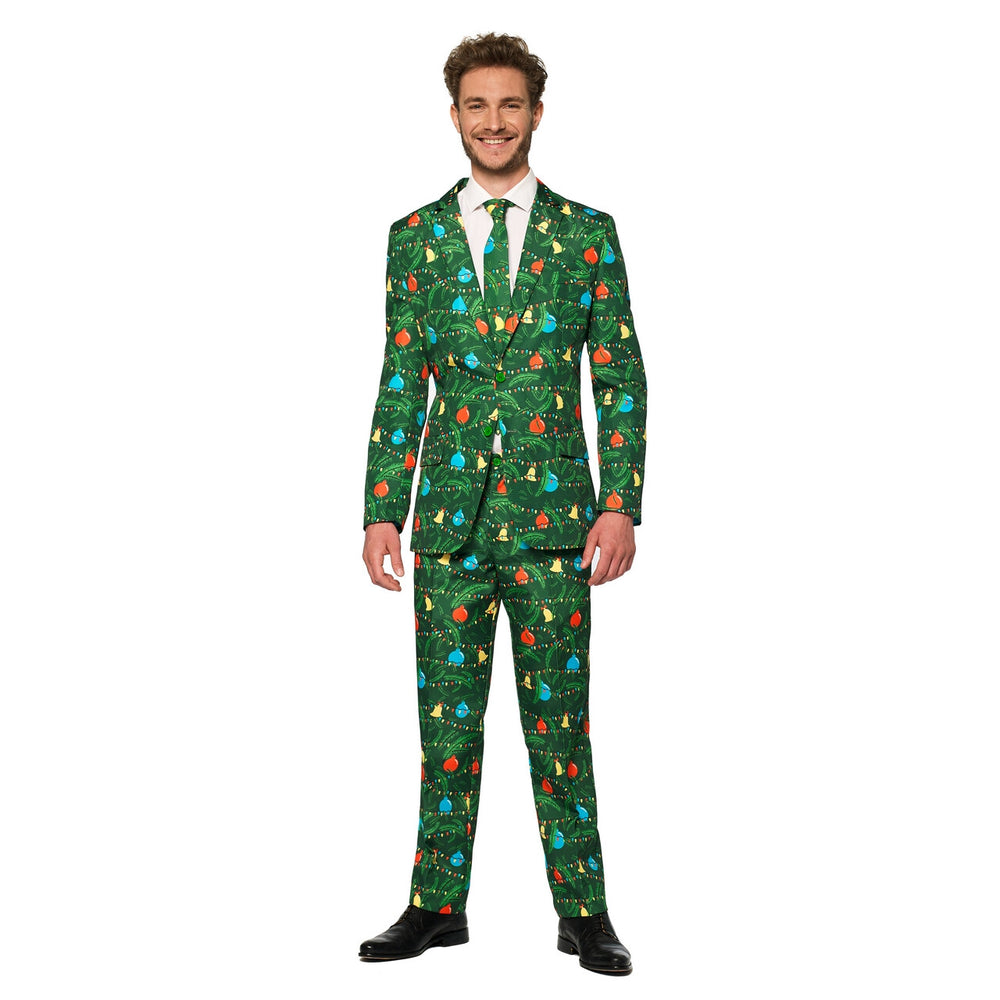 Op deze afbeelding zie je een Kostuums, van het merk Suitmeister. Groen Fonkelend Kerstbomen Man Kostuum