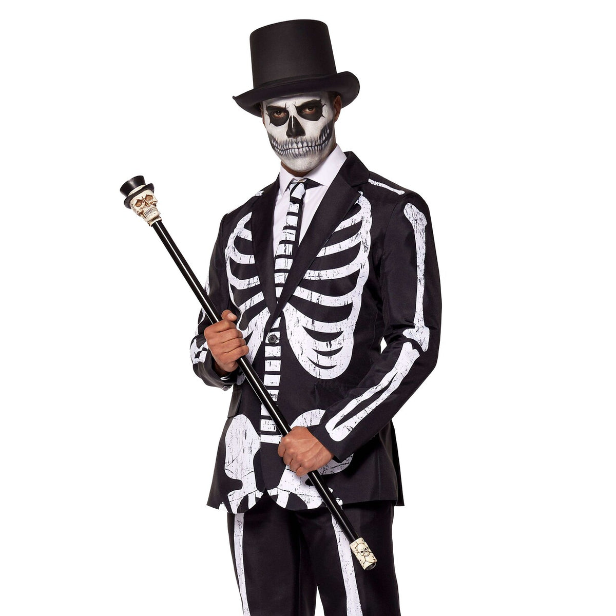 Op deze afbeelding zie je een Kostuums, van het merk Suitmeister. Skeleton Grunge Black Man