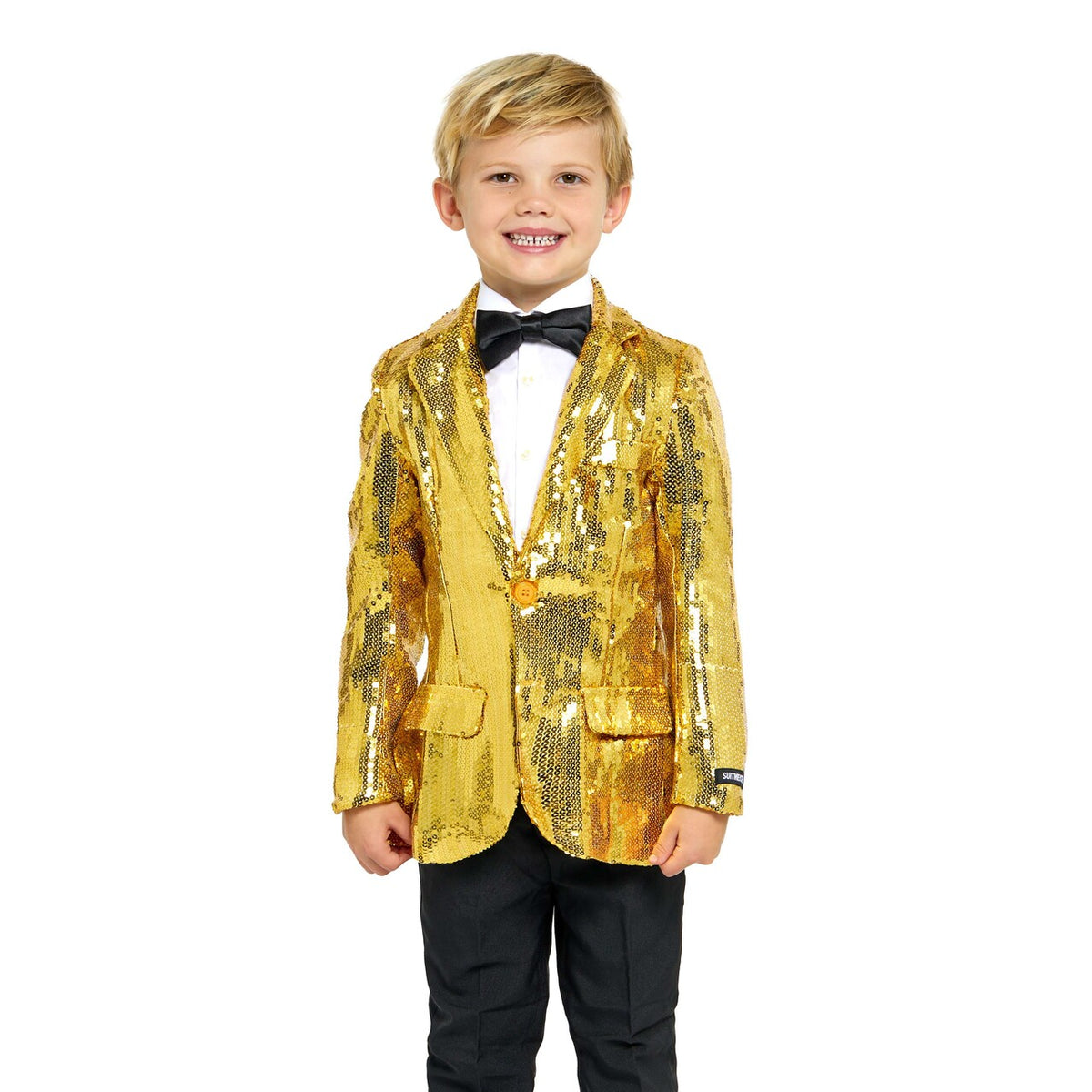 Op deze afbeelding zie je een Kostuums, van het merk Suitmeister. Boys Sequin Gold Jongen Kostuum