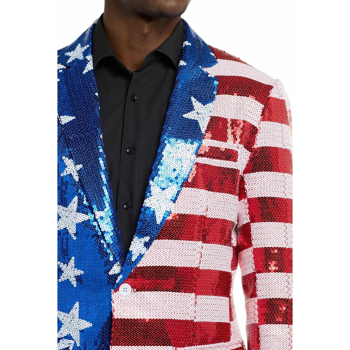 Op deze afbeelding zie je een Kostuums, van het merk Opposuits. Sequins Stars & Stripes USA Blazer Man