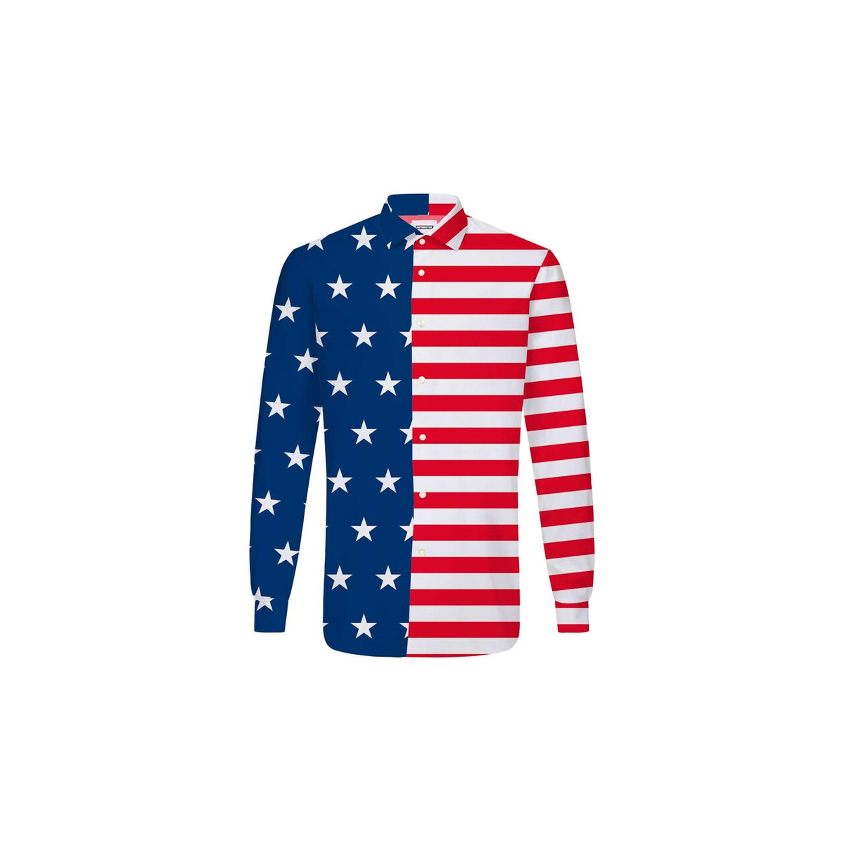 Op deze afbeelding zie je een Kostuums, van het merk Suitmeister. USA Flag Man Kostuum