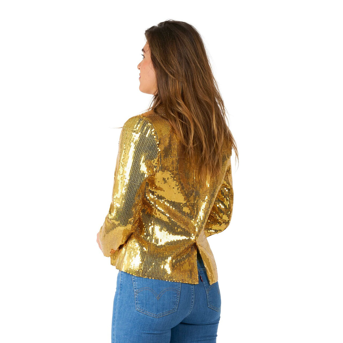 Op deze afbeelding zie je een Kostuums, van het merk Suitmeister. Wmns Sequins Gold Vrouw Kostuum
