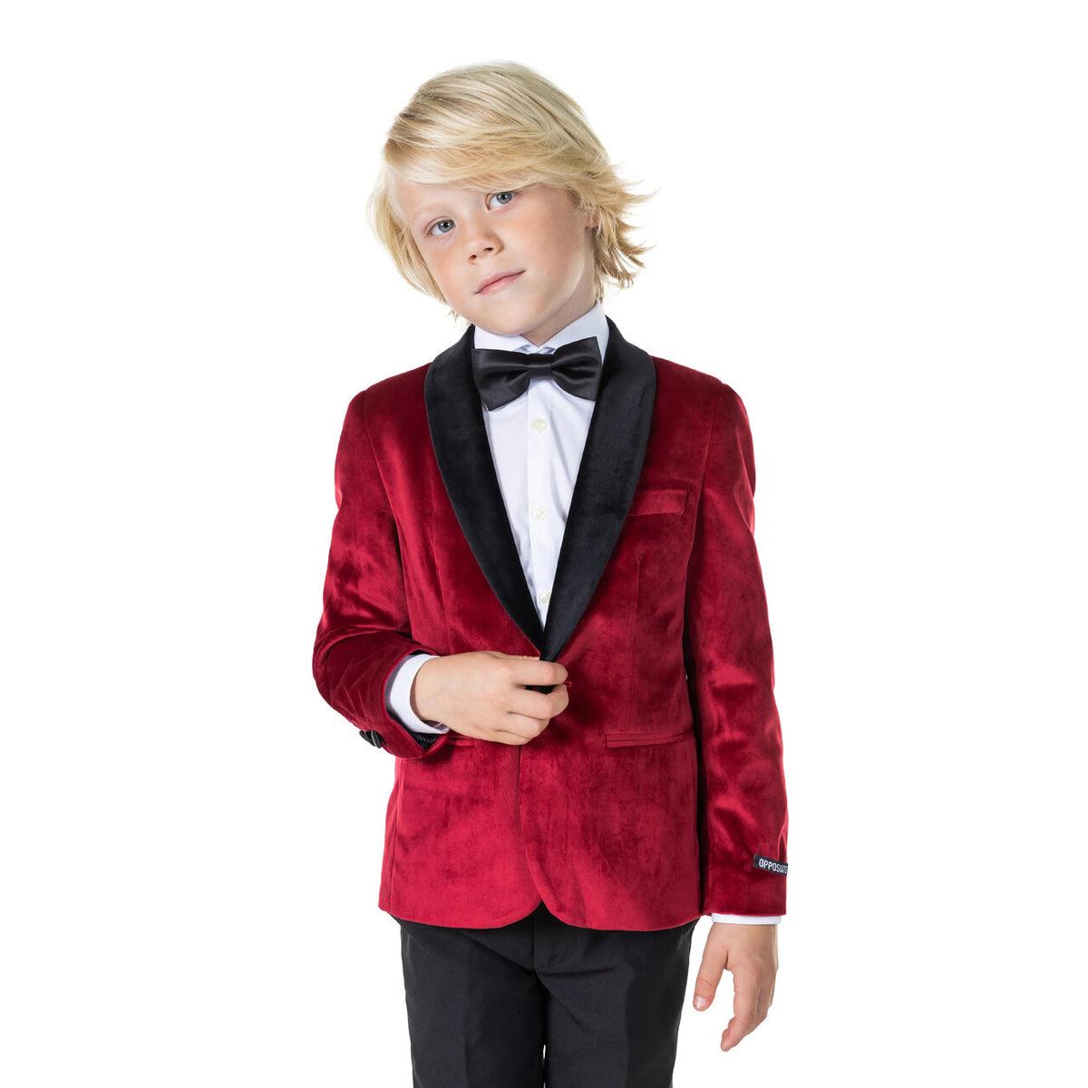 Op deze afbeelding zie je een Kostuums, van het merk Opposuits. Boys Gala Jas Rood Jongen