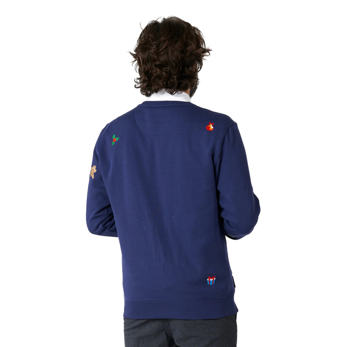 Op deze afbeelding zie je een Kostuums, van het merk Opposuits. X-Mas Nette Kersttrui Blauw Man
