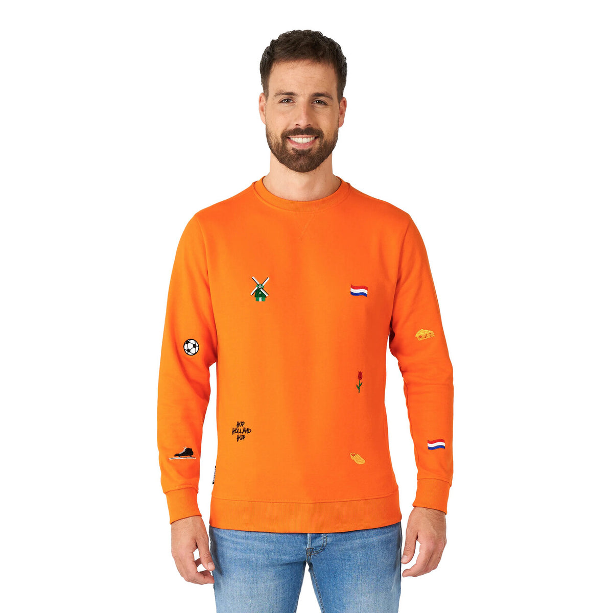 Op deze afbeelding zie je een Kostuums, van het merk Opposuits. Oranje Hup Holland Hup Iconen Trui Man