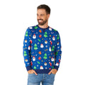 Pull De Noël Bleu Géant Et Décalé Homme