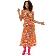 Op deze afbeelding zie je een Kostuums, van het merk Original Replicas. Oranje Lang Jaren 70 En 60 Hippie Bloemen Soul Disco Pretty Paisley Vrouw Kostuum
