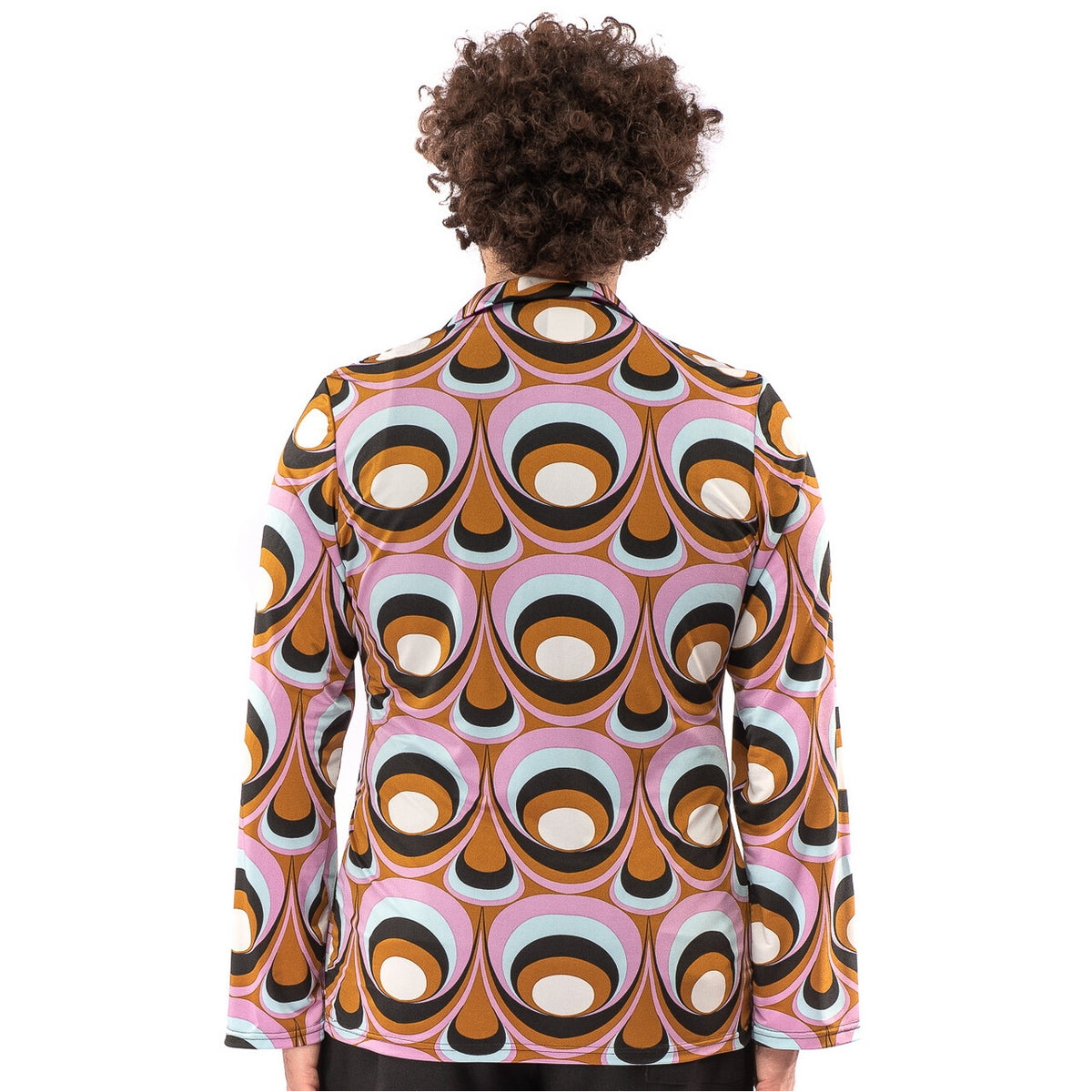 Op deze afbeelding zie je een Kostuums, van het merk Original Replicas. Jaren 70 Hippie Soul Disco 60s Psychedelische Ogen Shirt Man