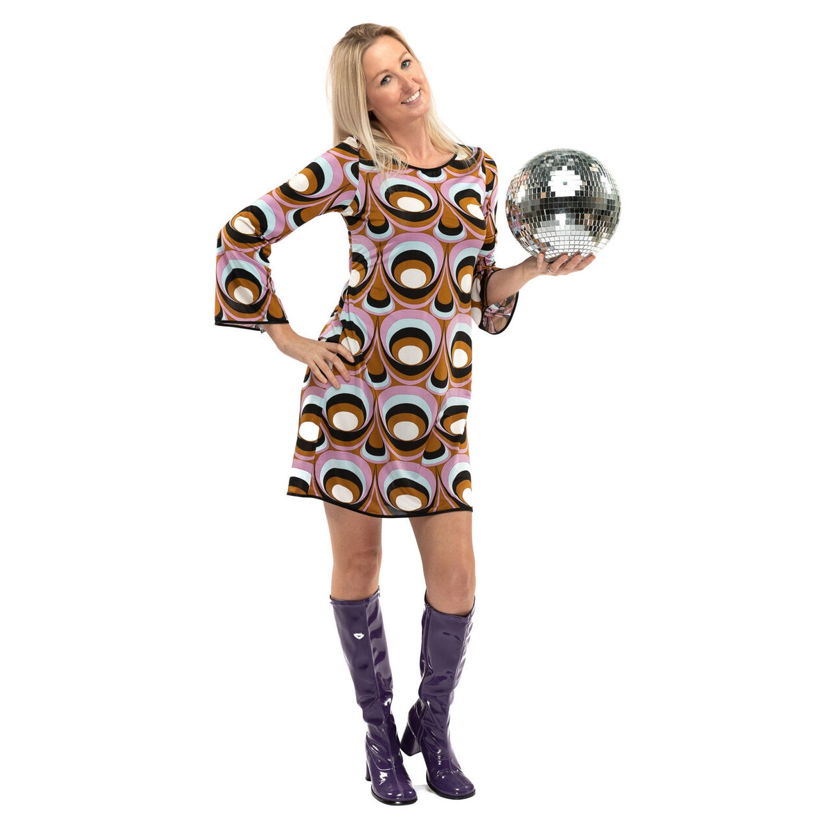 Op deze afbeelding zie je een Kostuums, van het merk Original Replicas. Jaren 70 Hippie Soul Disco 60s Psychedelische Ogen Jurk Vrouw
