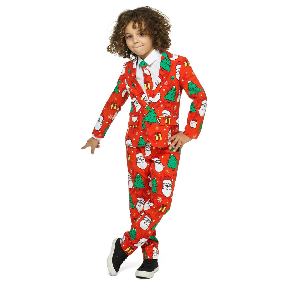 Op deze afbeelding zie je een Kostuums, van het merk Opposuits. Rood Kerstman Kerstboom Kerstfeest Jongen Kostuum