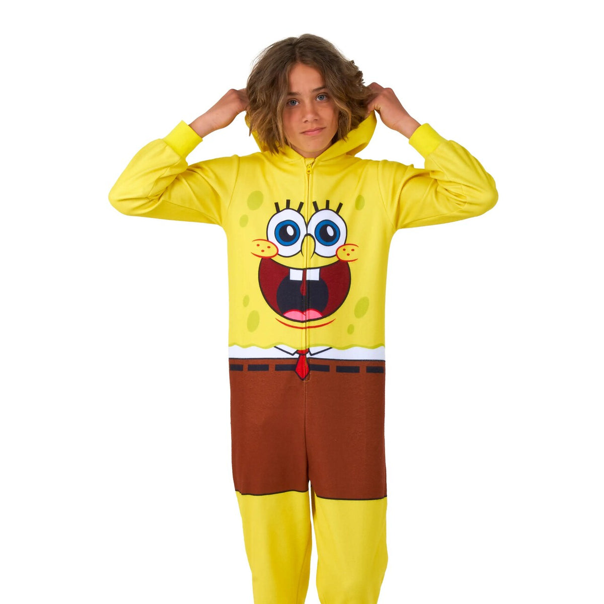 Op deze afbeelding zie je een Kostuums, van het merk Opposuits. Grappige Spongebob Onesie Kind Kostuum